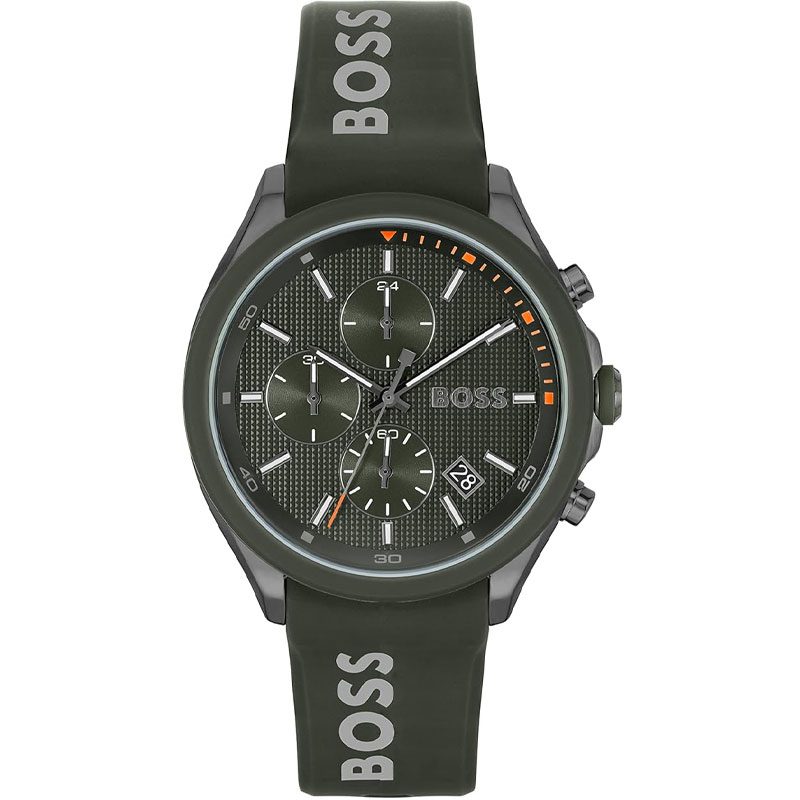 Hugo Boss Velocity chronograph watch with green dial and green rubber strap