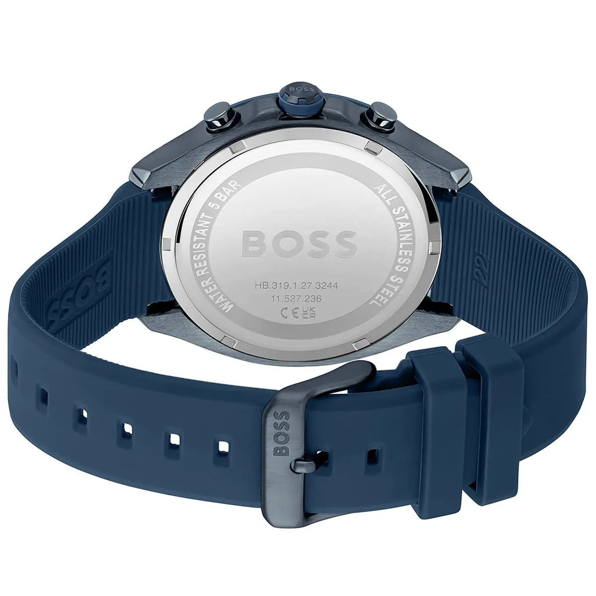 Hugo Boss Velocity watch caseback showing stainless steel with engraved branding