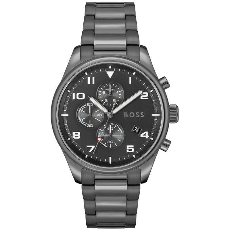 Hugo Boss View Chronograph grey dial grey steel watch front view