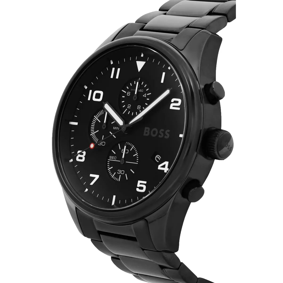Hugo Boss View Chronograph side view with grey steel bracelet