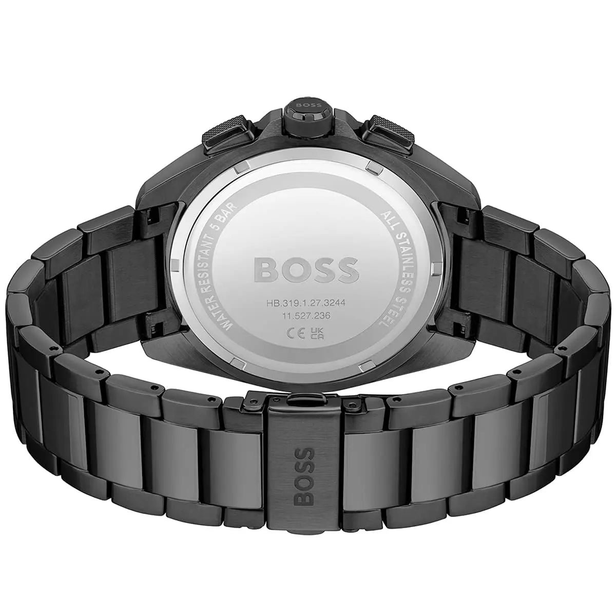 Hugo Boss Volane watch caseback showing stainless steel with BOSS branding and reference number