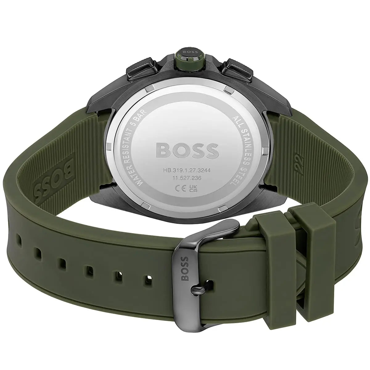 Hugo Boss Volane watch caseback with BOSS branding and specifications engraved