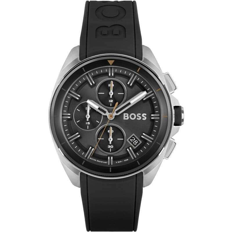 Hugo Boss Volane Chronograph Black Dial Black Silicone Strap Men's Watch 1513953
