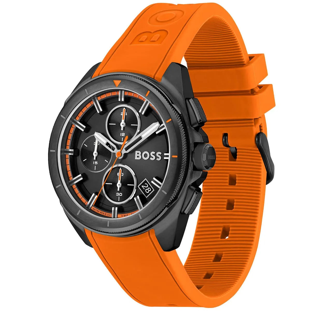 Hugo Boss Volane Chronograph Black Dial Orange Silicone Strap Watch for Men - 1513957