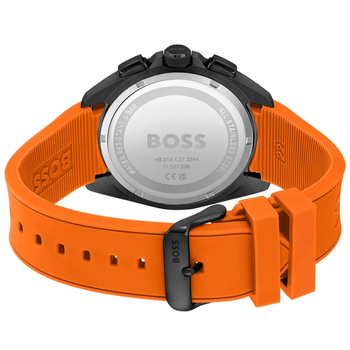 Hugo Boss Volane Chronograph Black Dial Orange Silicone Strap Watch for Men - 1513957