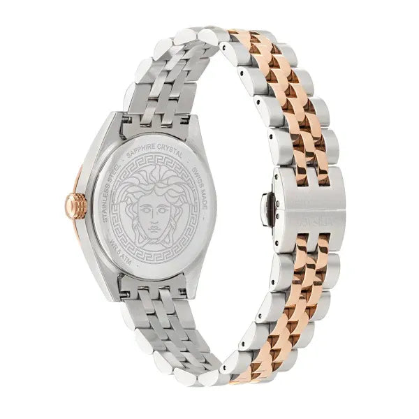 Versace V-Code Analog White Dial Two Tone Steel Strap Watch for Women - VE8I00624