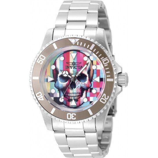 Invicta Pop Art Limited Edition men's watch with colorful pop art skull dial and stainless steel bracelet