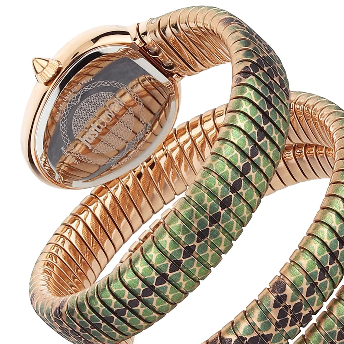 Just Cavalli Glam Snake watch detail view of snake-pattern strap texture and case design