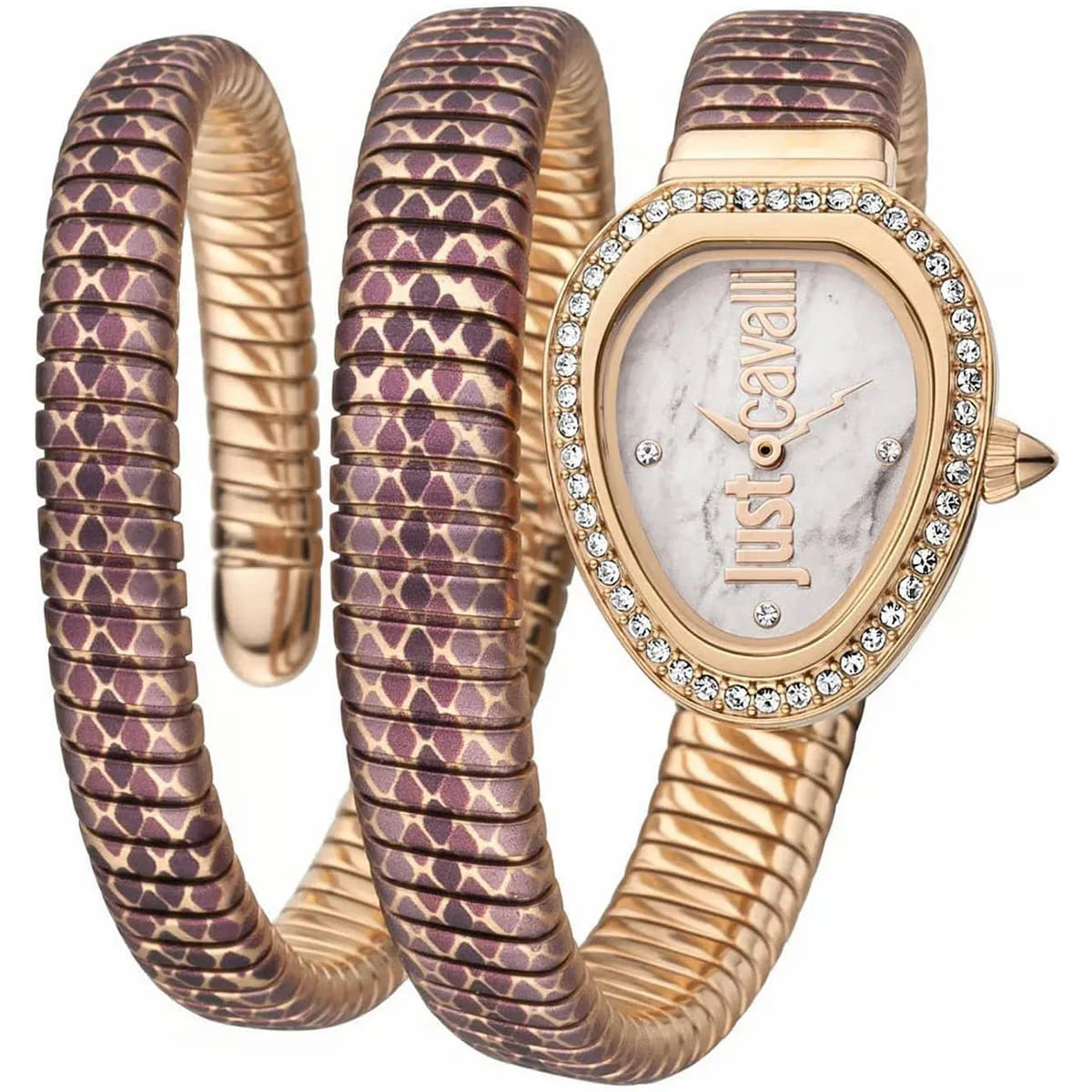 Just Cavalli Glam Snake White Dial Multicolor Steel Strap Women Watch - JC1L163M0275