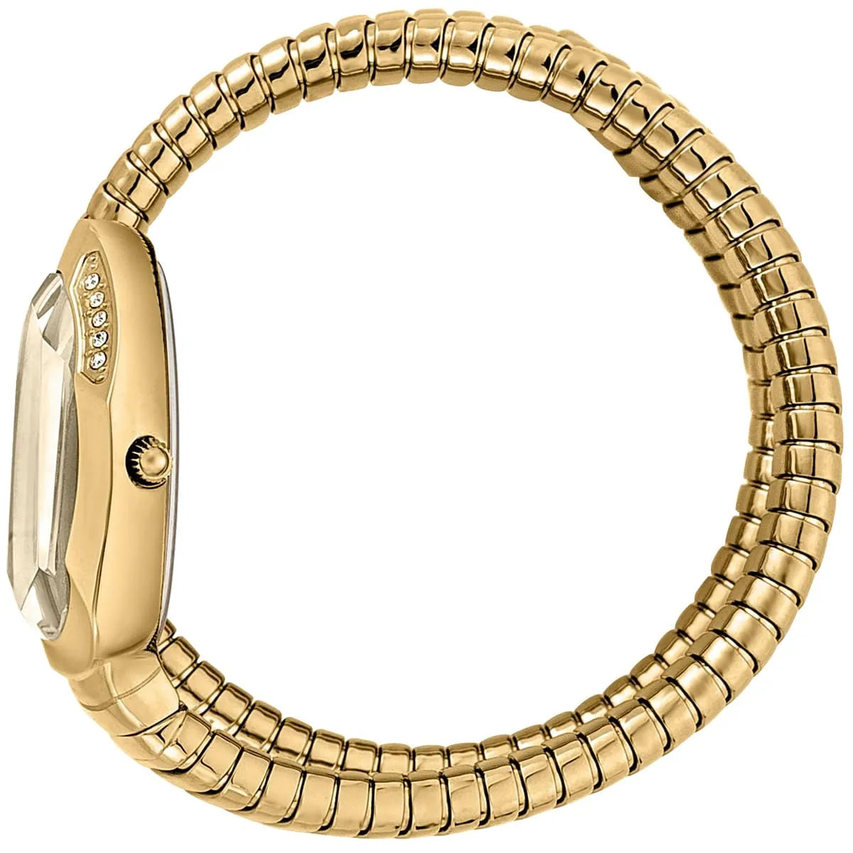 Just Cavalli Signature Snake gold watch side view showing snake strap design and case