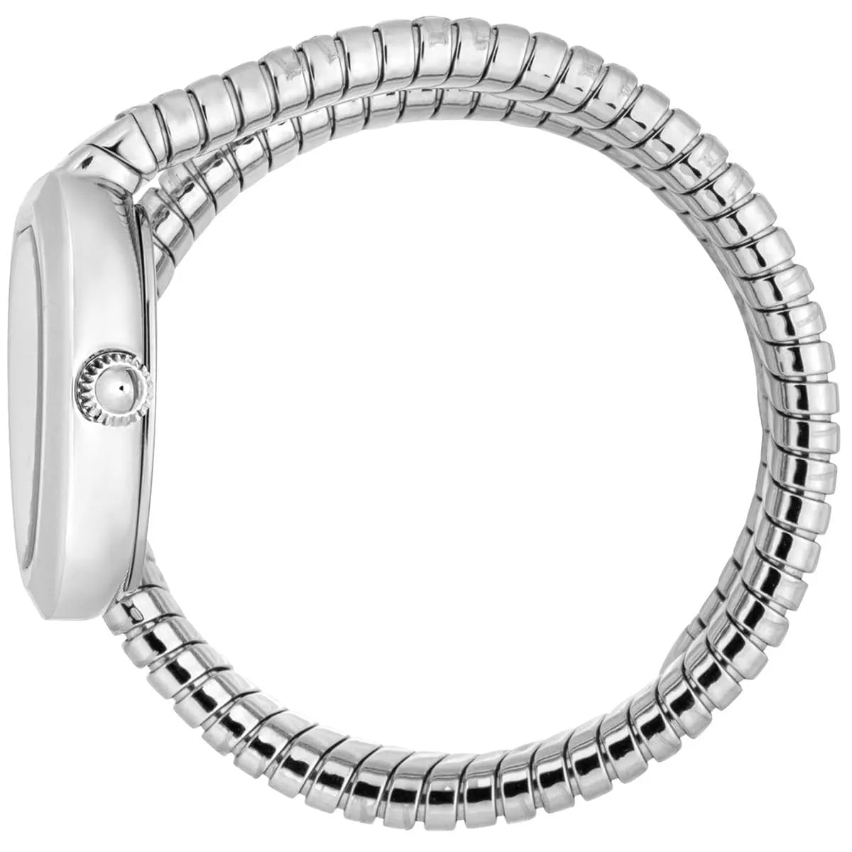 Just Cavalli Aversa women watch side view showing stainless steel segmented strap and crown