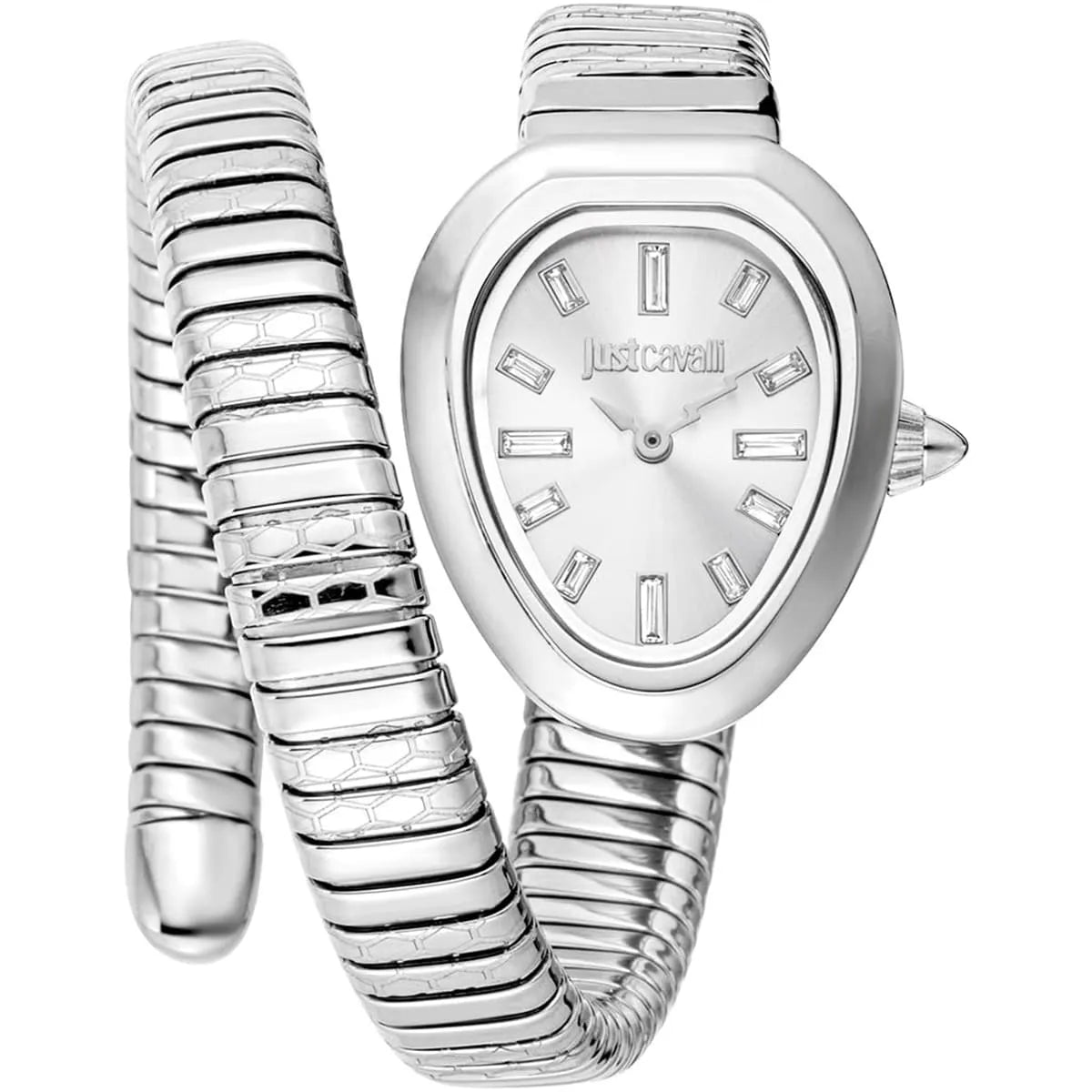Just Cavalli Aversa women watch with silver dial and stainless steel snake-wrapped bracelet