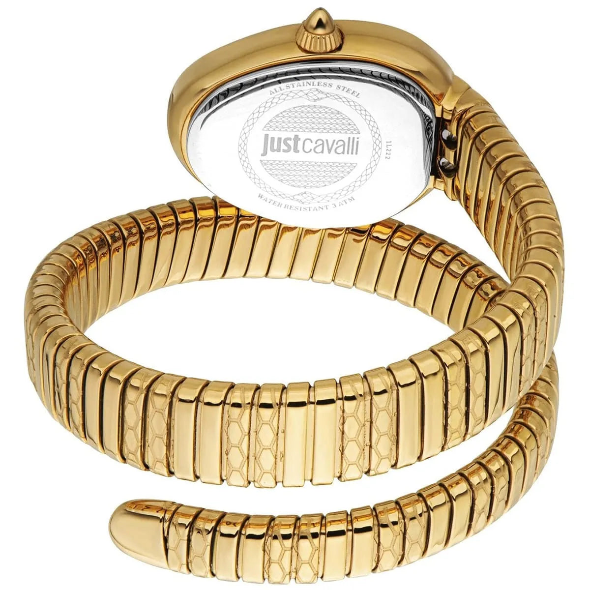 Just Cavalli Aversa watch caseback showing Just Cavalli branding on stainless steel