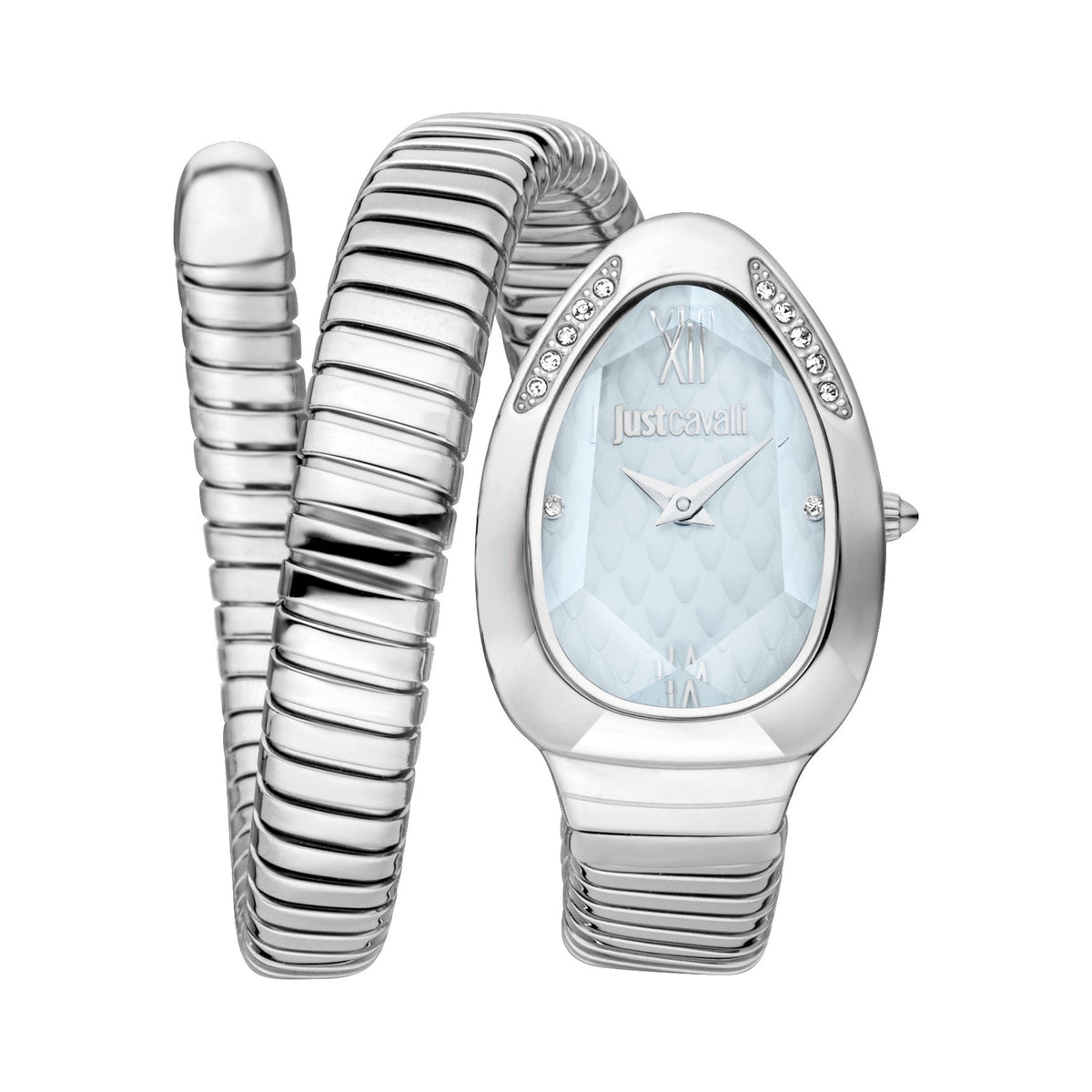 Just Cavalli stainless steel watch with blue dial and spiral strap