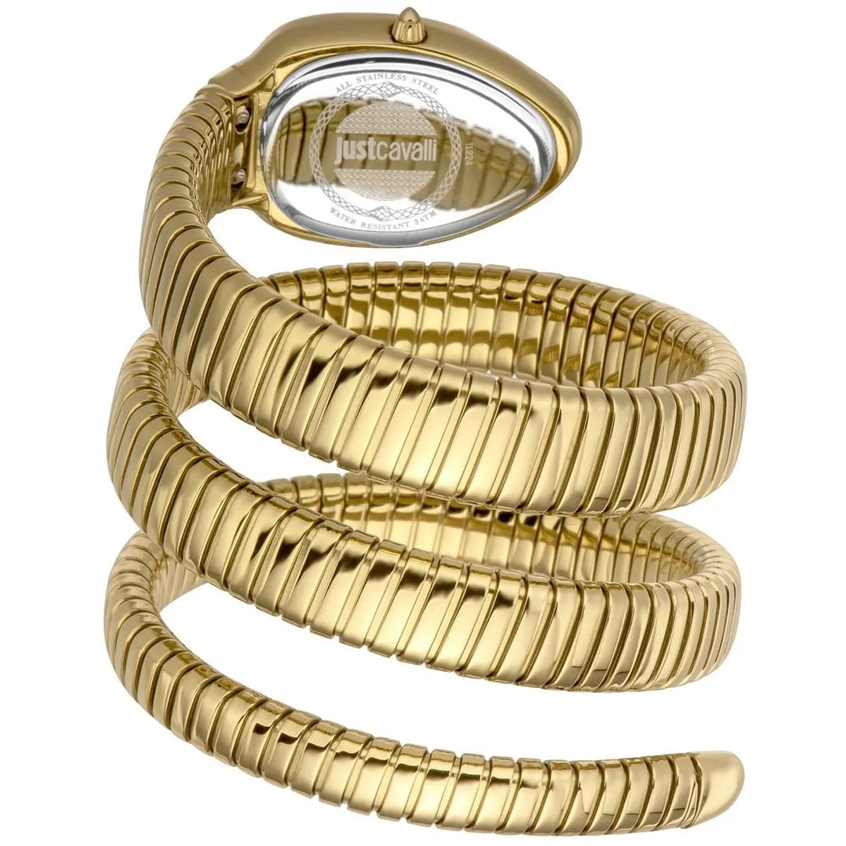 Just Cavalli Snake gold watch triple-wrap snake strap with silver dial detail