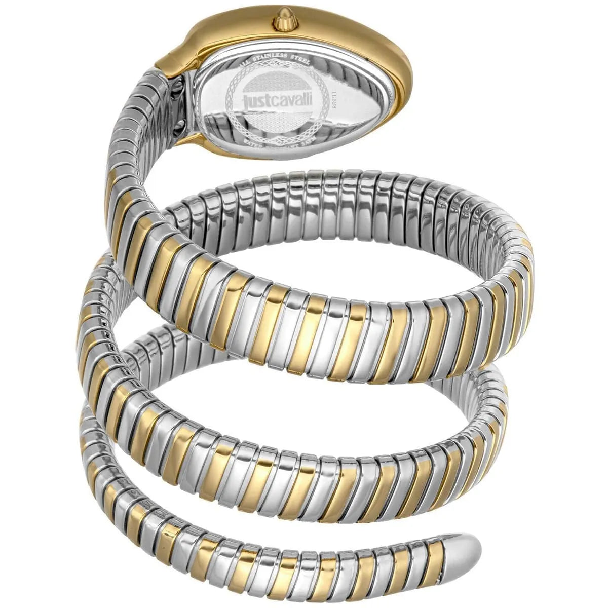 Just Cavalli Glam Evo 5 watch three-wrap snake strap design in two-tone gold and silver