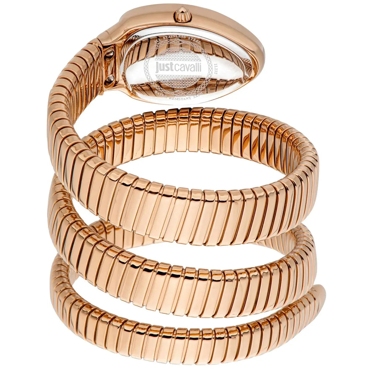 Rose gold triple-wrap expandable stainless steel strap with segmented design