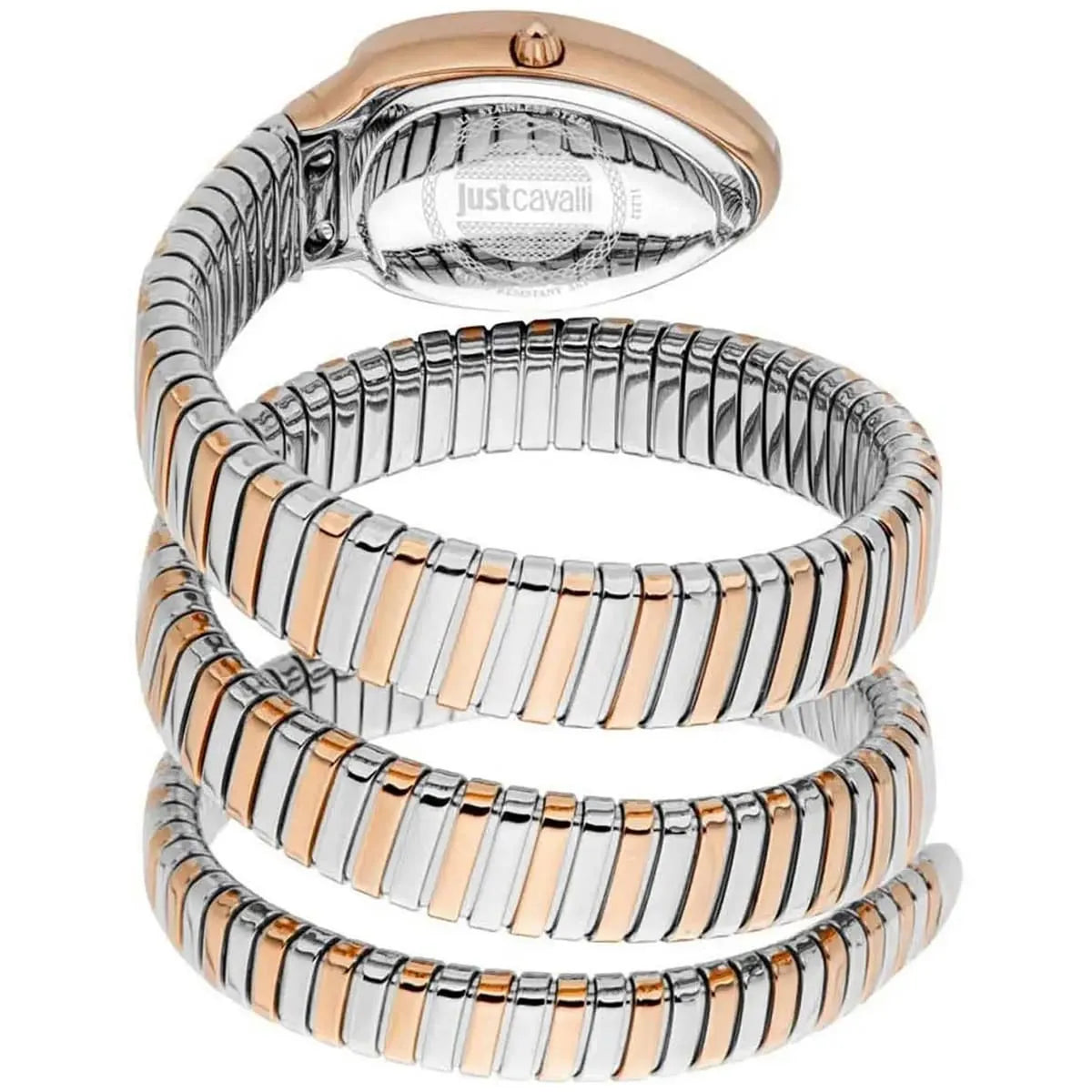 Triple-wrap two-tone silver and rose gold snake strap with crystal details