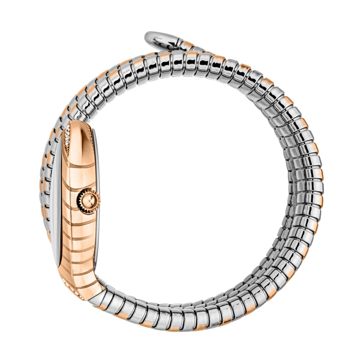 Just Cavalli lungo watch on wrist showing spring expandable strap detail