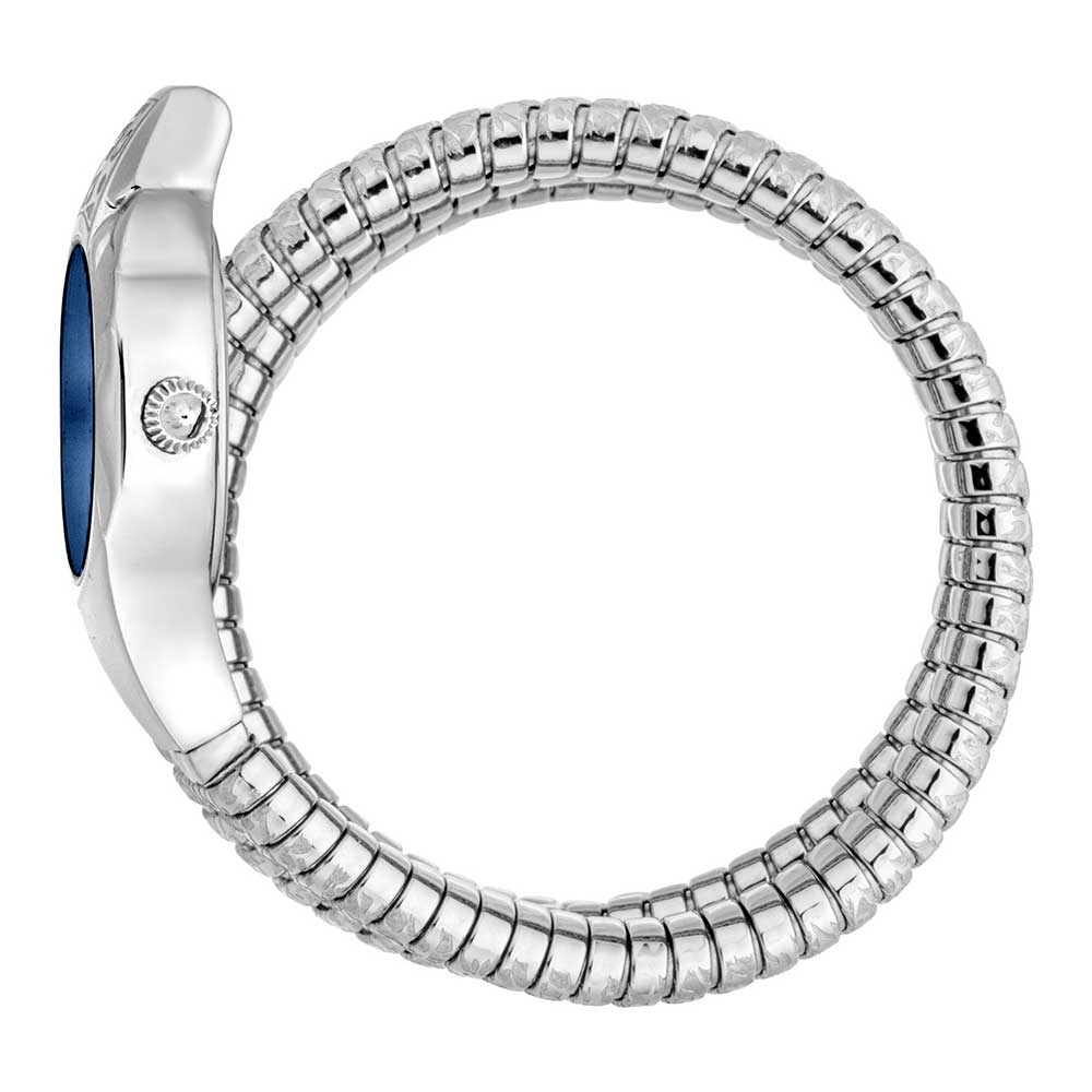 Just Cavalli Ravenna women's watch side view showing blue dial and coil bracelet