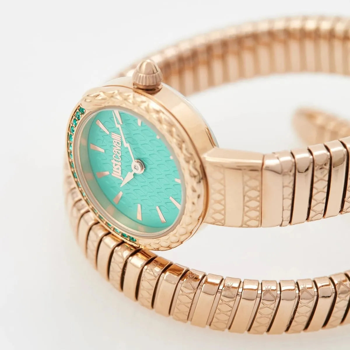 Just Cavalli Snake 22mm Quartz Enchanting Green Dial Rose Gold Steel Women's Watch - JC1L301M0055