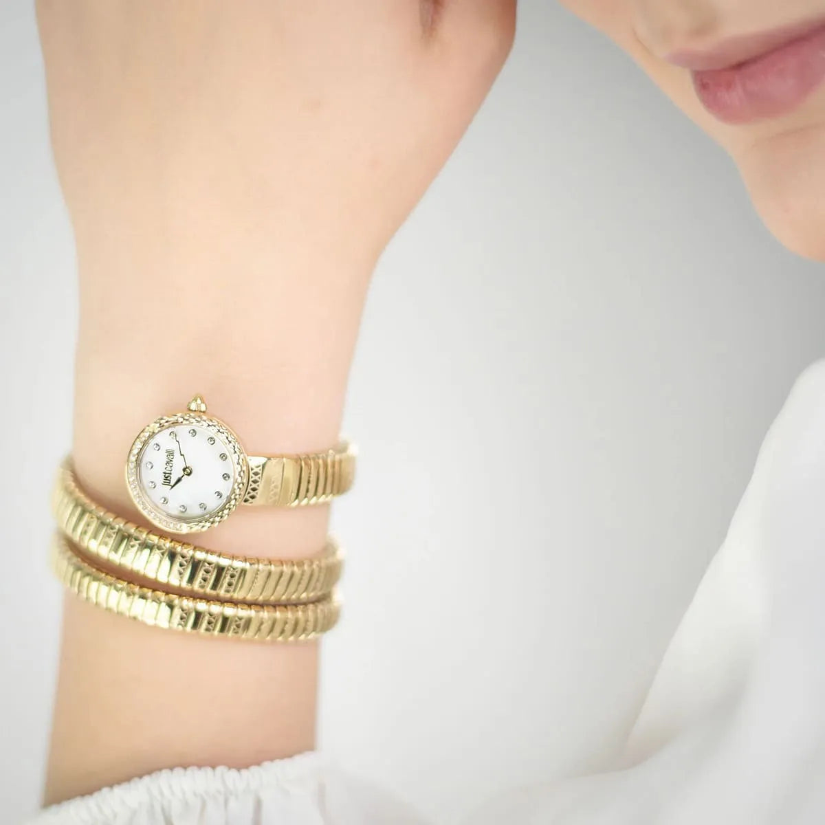 Just Cavalli Signature Snake Enchanting Yellow Gold MOP Women's Watch - JC1L302M0025