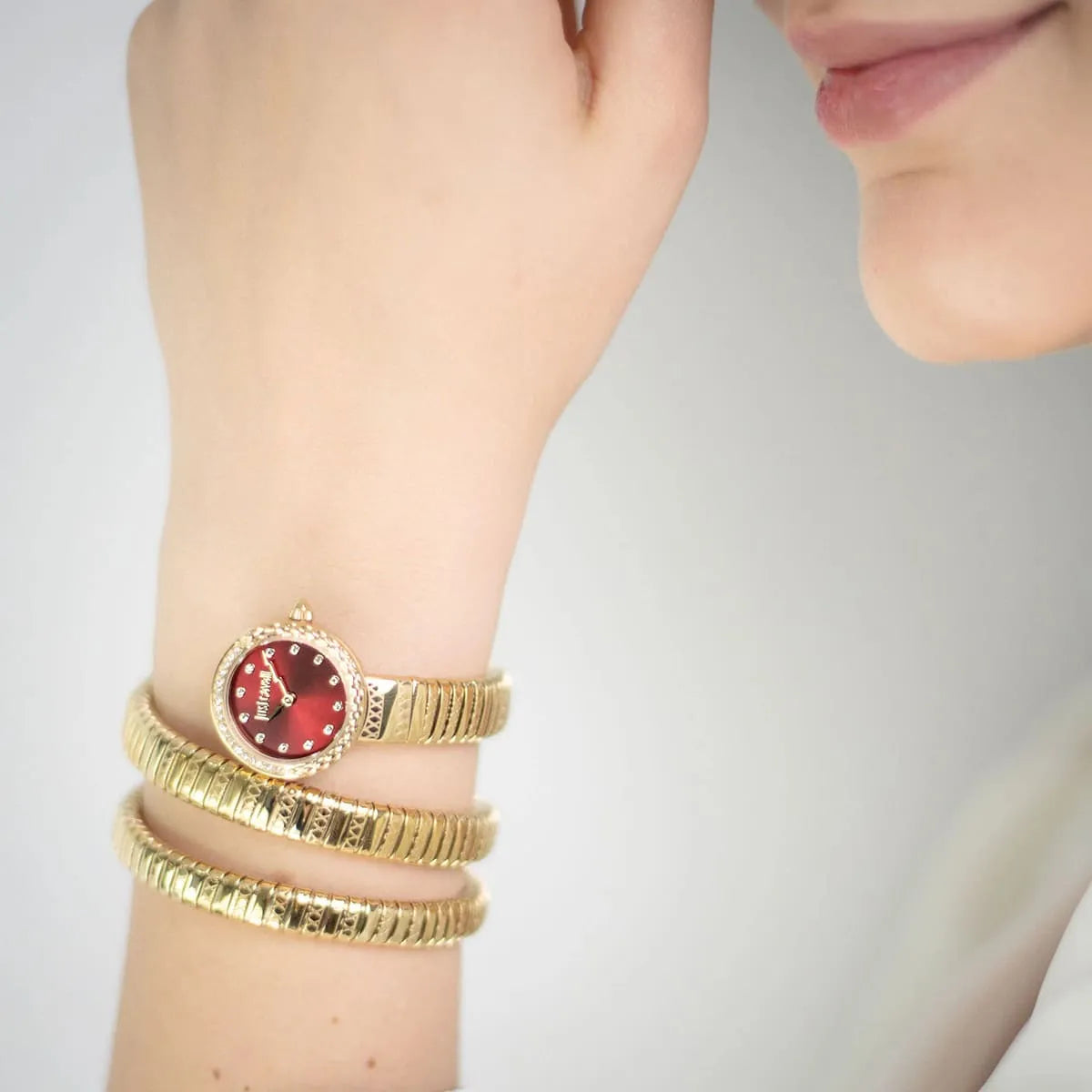 Just Cavalli Enchanting Snake Quartz Red Dial Women's Watch - JC1L302M0035