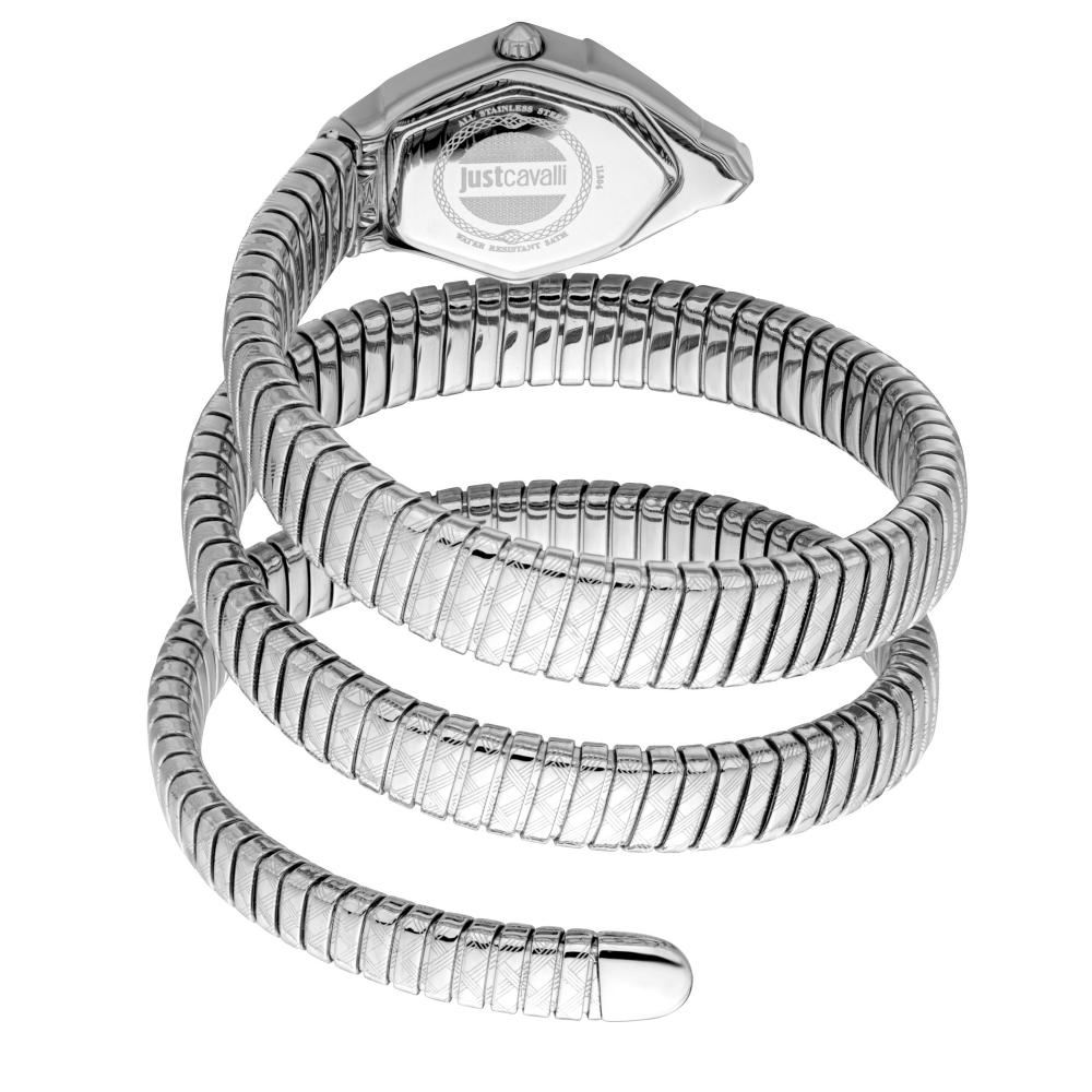 Just Cavalli Signature Snake watch caseback showing snake-coil bracelet construction