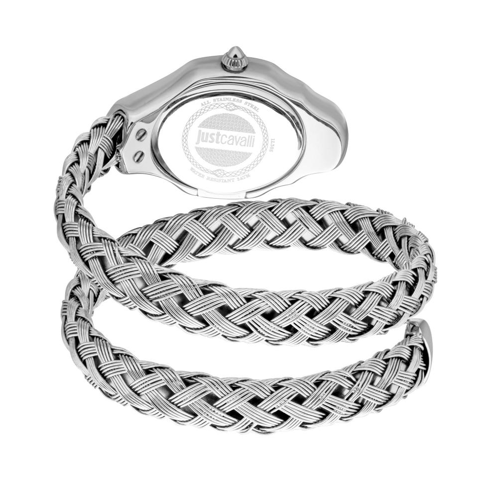 Just Cavalli Twined watch wraparound braided silver strap with Just Cavalli caseback