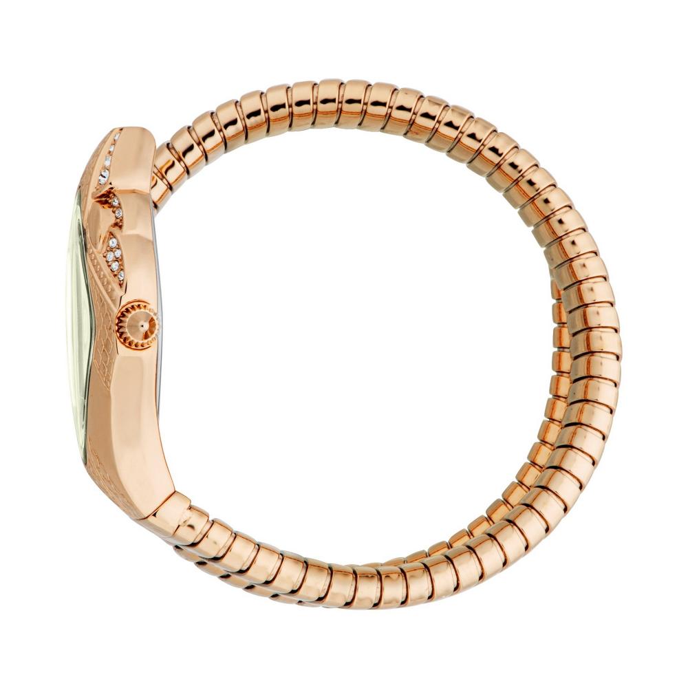 Side view of Just Cavalli Ferocious watch on wrist showing serpent-coil bracelet profile