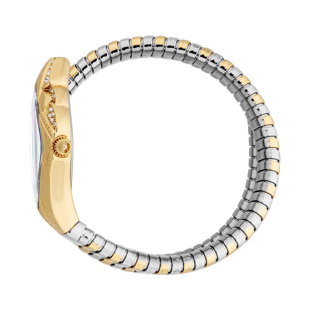 Just Cavalli Snake Ferocious two-tone watch worn, showing snake design and closure
