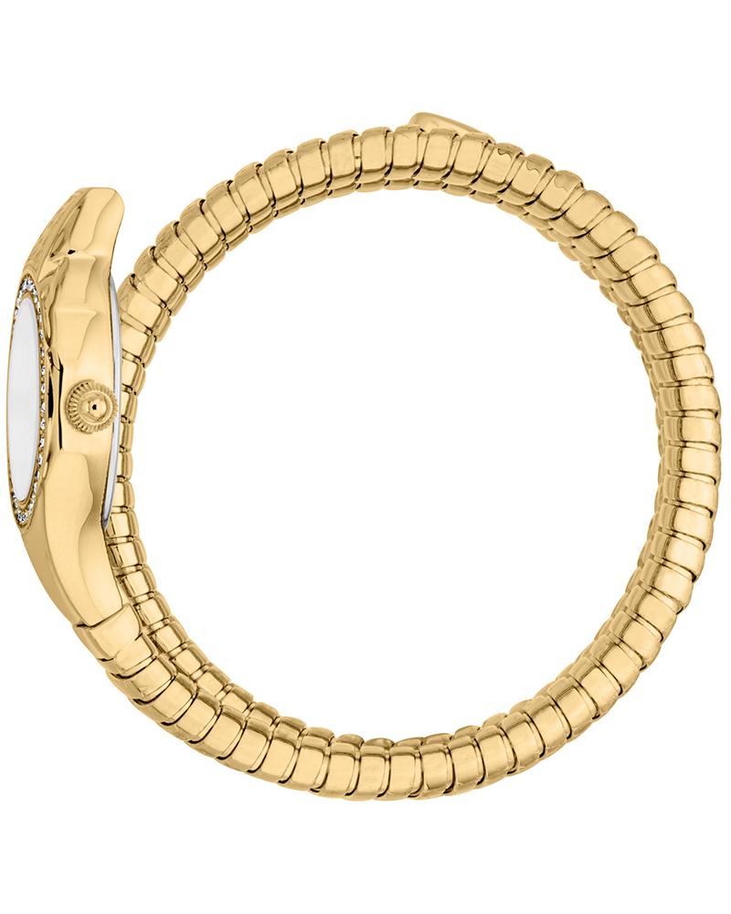 Just Cavalli Vita watch side view showing case profile and coiled bracelet