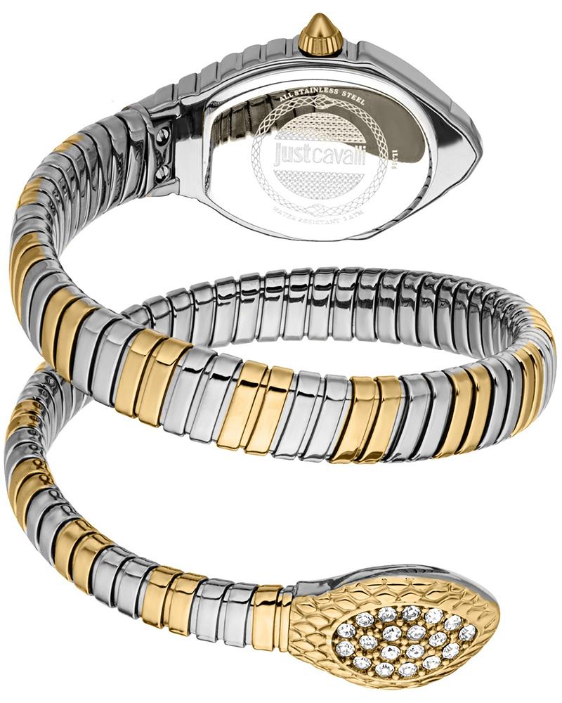 Just Cavalli Speranza watch with coiled two-tone bracelet showing case and crystal-set charms