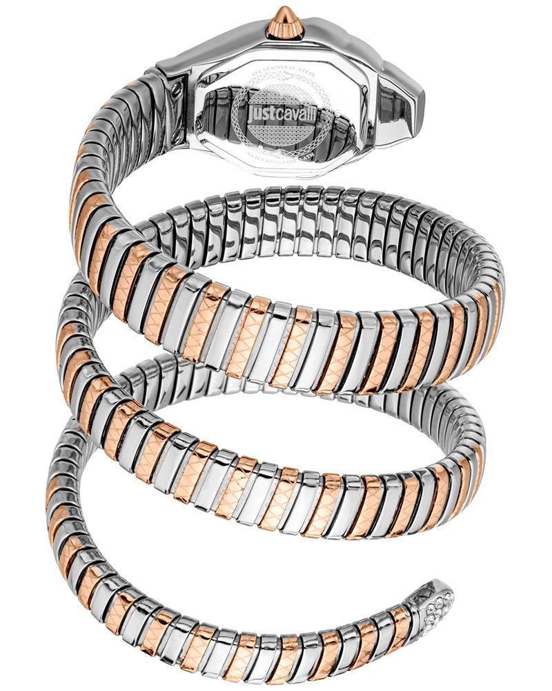 Just Cavalli Signature Snake Ambra watch with segmented two-tone rose gold and silver snake bracelet