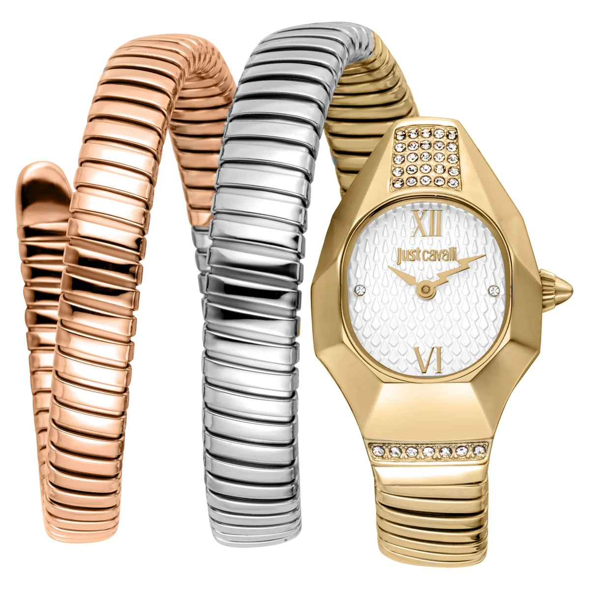 Just Cavalli Signature Snake Lunara Silver Rose Gold Watch JC1L397M0095