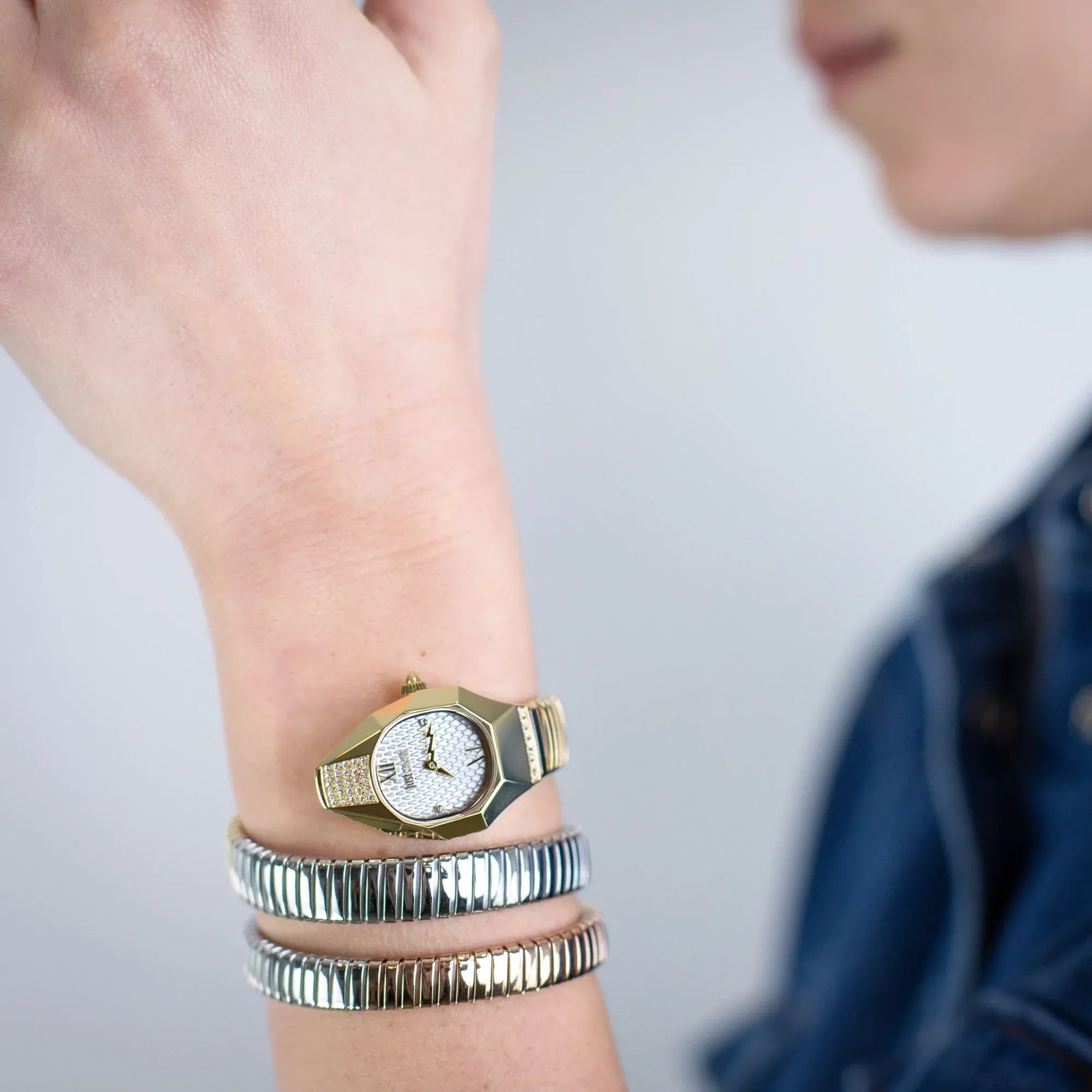 Just Cavalli Signature Snake Lunara Silver Rose Gold Watch JC1L397M0095