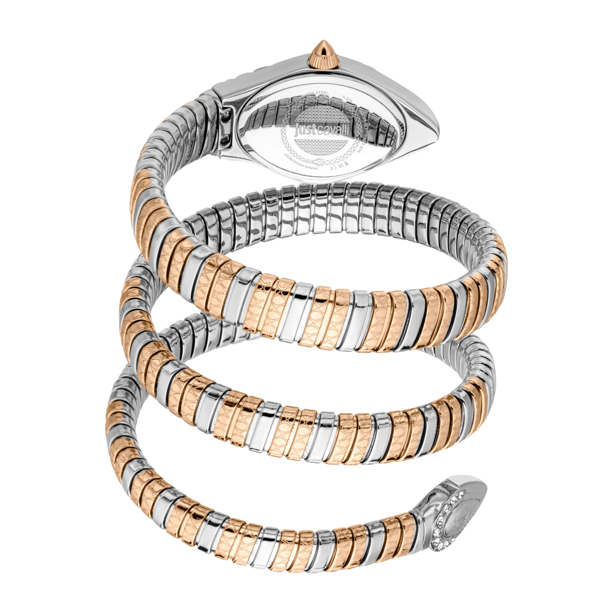 Just Cavalli Aurela woman's watch worn on wrist with oval white dial