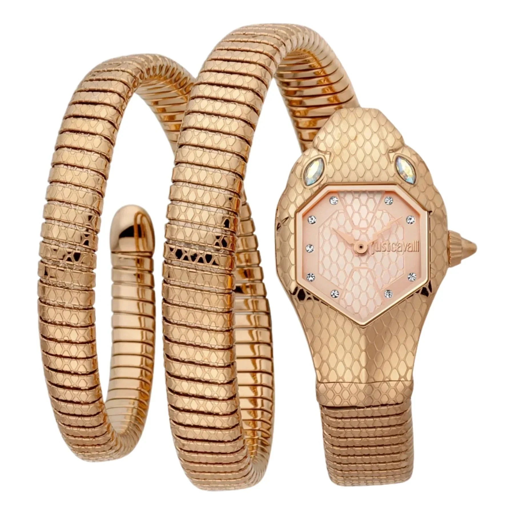 Just Cavalli Glam Chic Snake rose gold-tone watch with snake wrap strap and octagonal dial