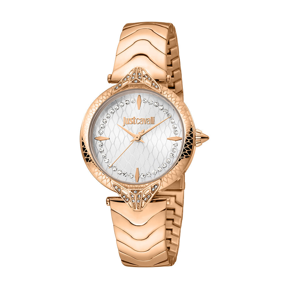 Just Cavalli Animalier Luce rose gold women's watch with white dial and crystal indices