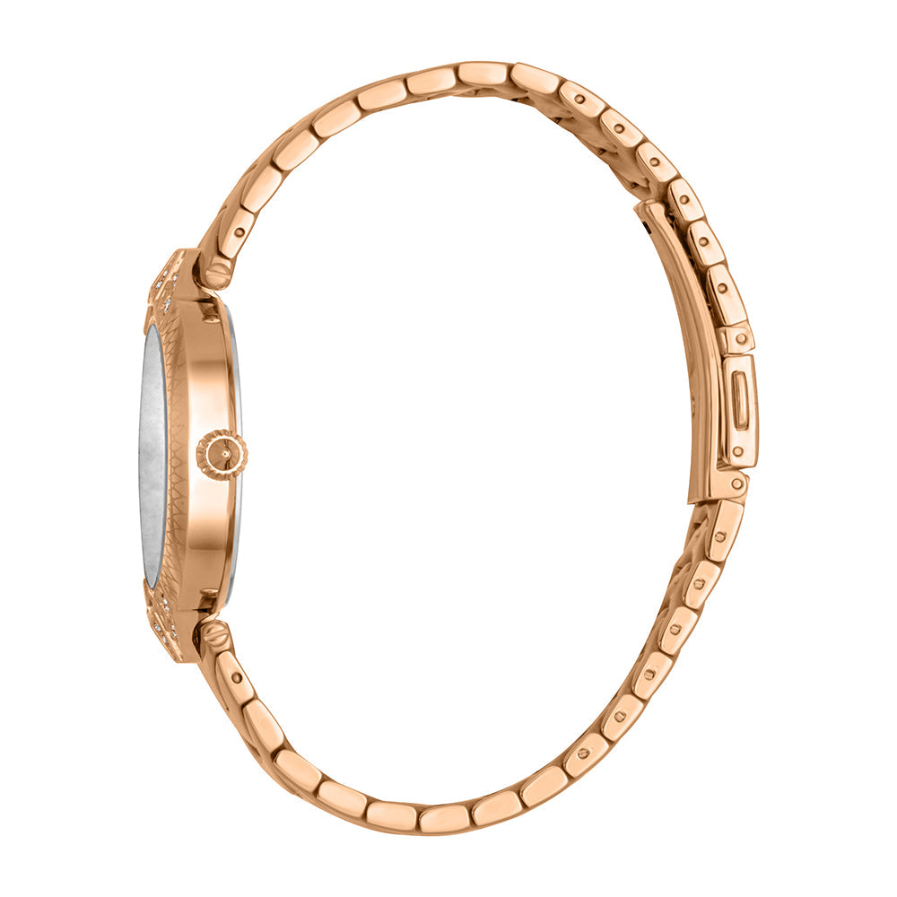 Just Cavalli Animalier Luce rose gold women's watch shown from the side