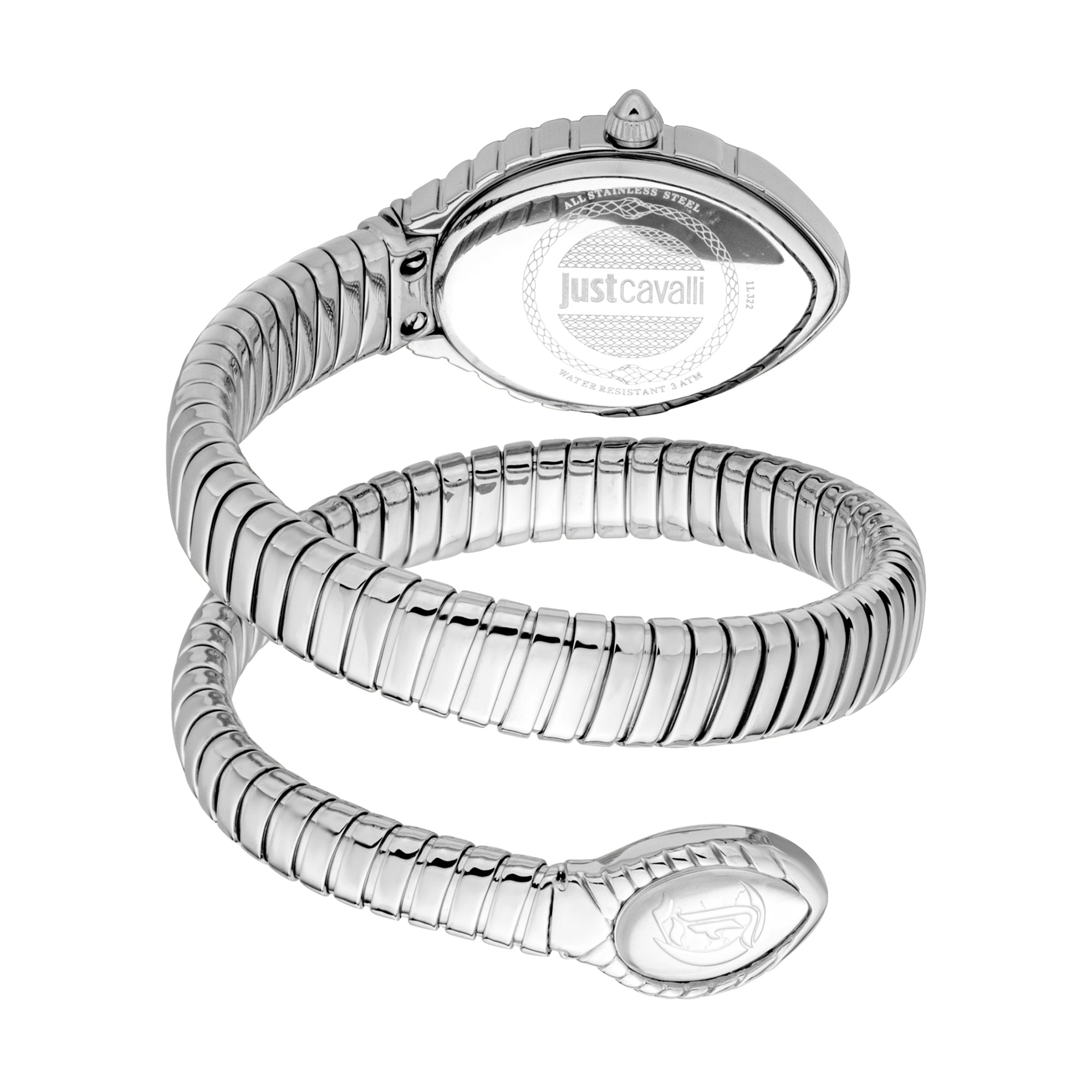 Just Cavalli Unica snake watch wrapped around wrist with coiled metal bracelet design