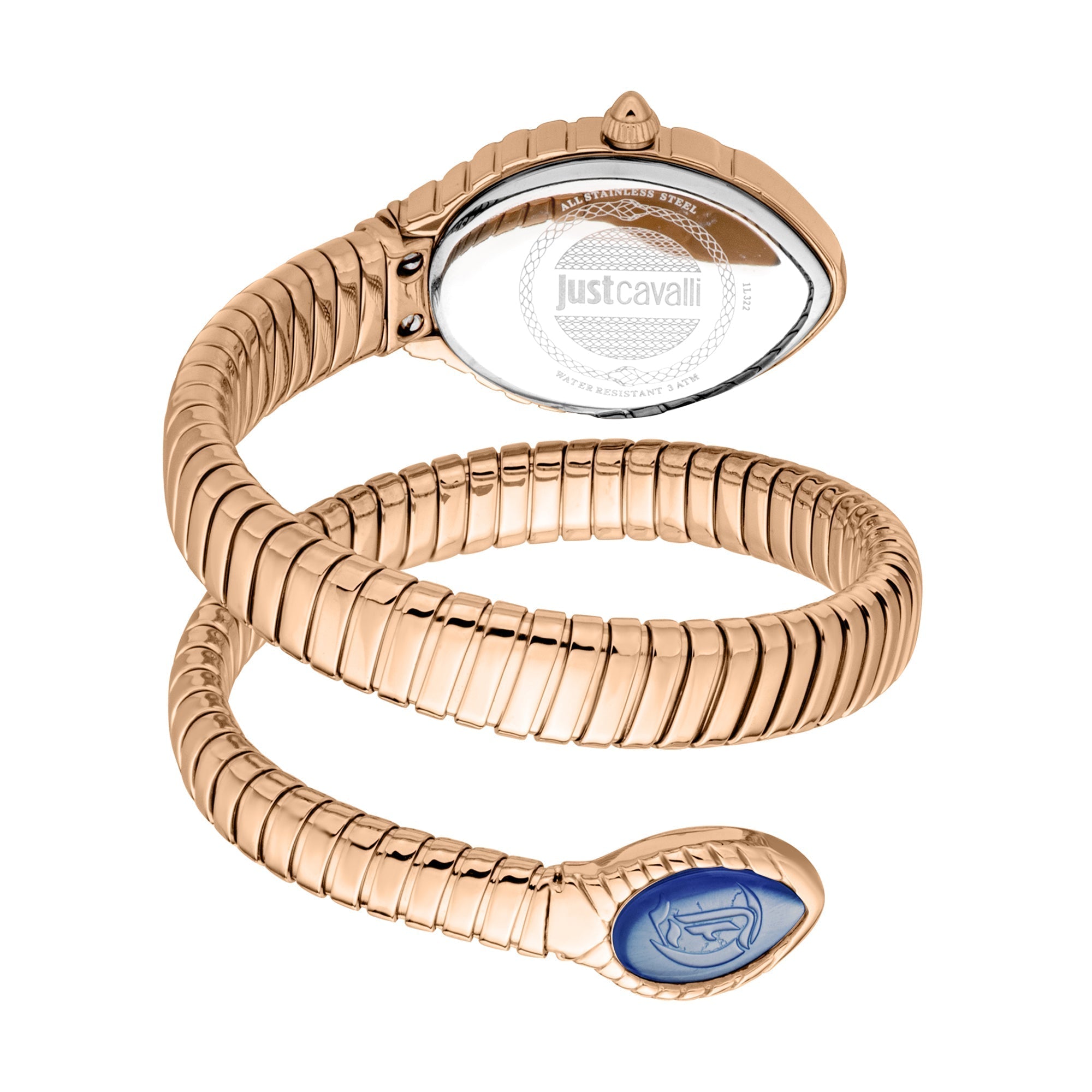 Just Cavalli Signature Snake rose gold watch showing coiled snake bracelet design and charms
