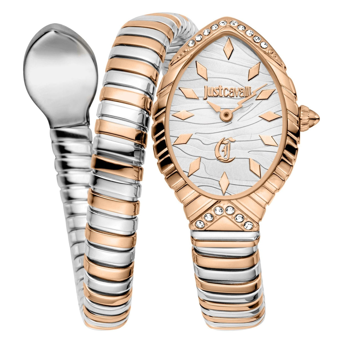JUST CAVALLI Unica Snake Silver Oval Dial Analog Women Watch - JC1L322M0065