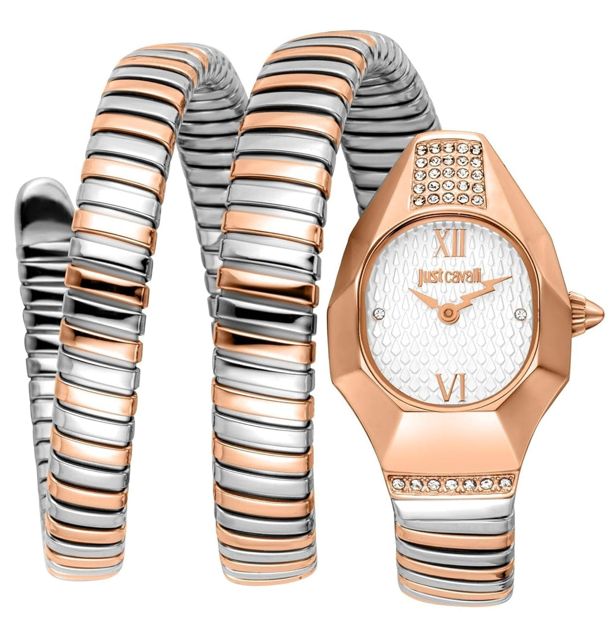 Just Cavalli Lunara Oval Silver Dial Two Tone Analog Women Watch - JC1L397M0075