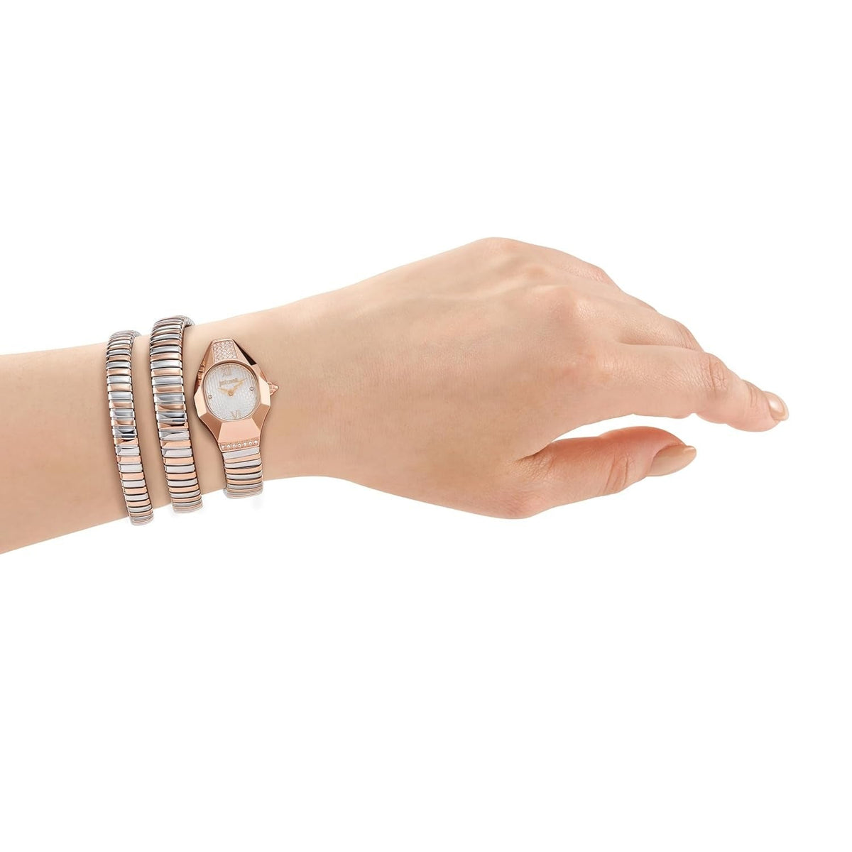 Just Cavalli Lunara Oval Silver Dial Two Tone Analog Women Watch - JC1L397M0075