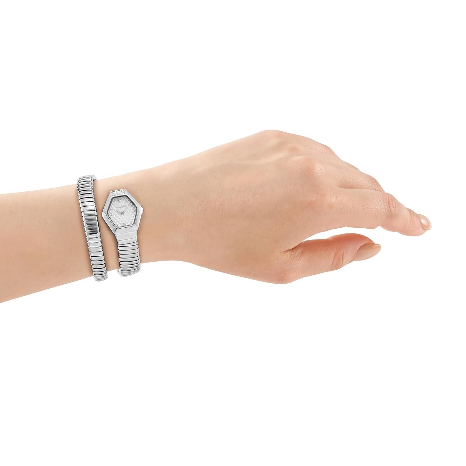 Just Cavalli Splora watch and bracelet worn on woman's wrist