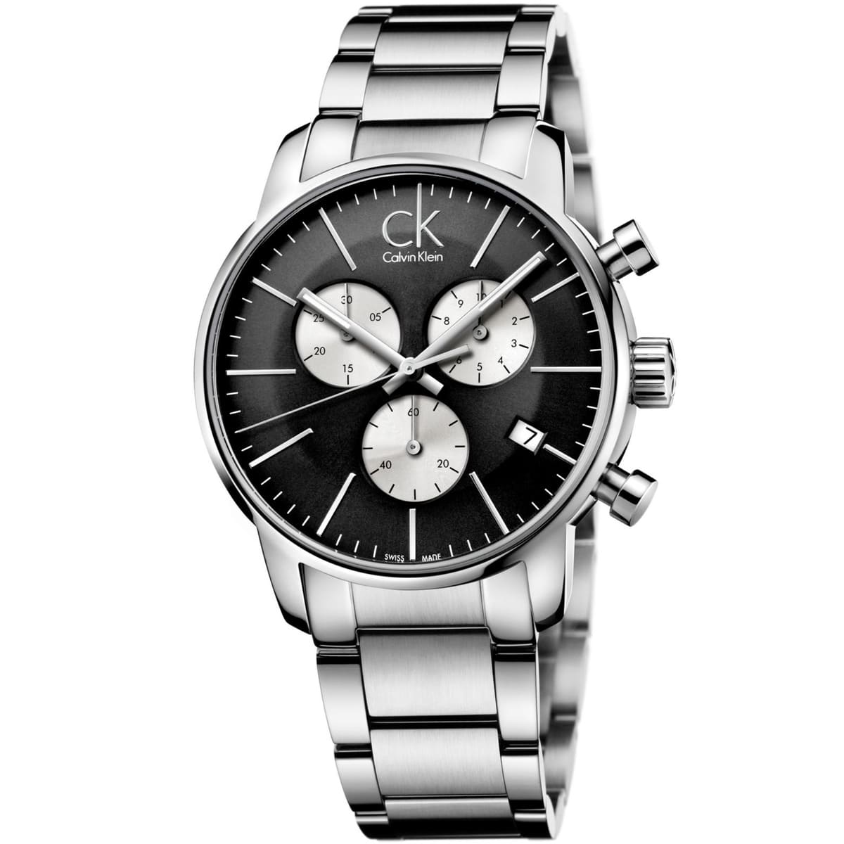 Calvin Klein City Chronograph Black Dial Silver Steel Strap Watch for Men - K2G2714X