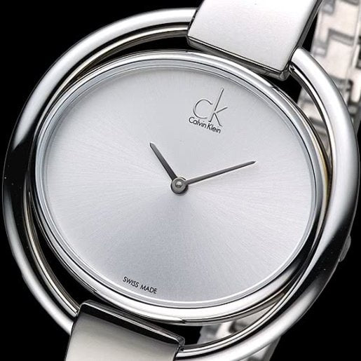 Calvin Klein Impetuous K4F2N116 detailed view of silver minimalist dial and logo