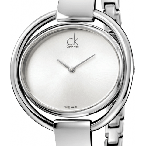 Calvin Klein Impetuous K4F2N116 watch face detail with silver dial and hands