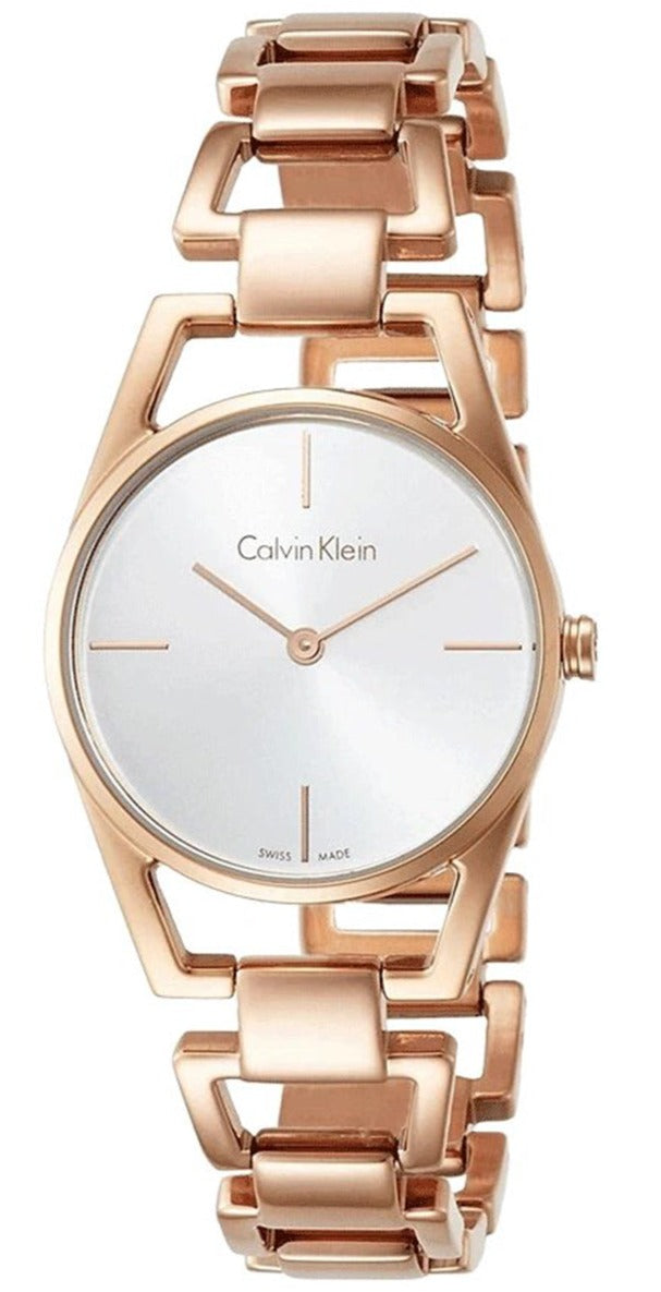 Calvin Klein Dainty women's watch with white dial and rose gold steel strap